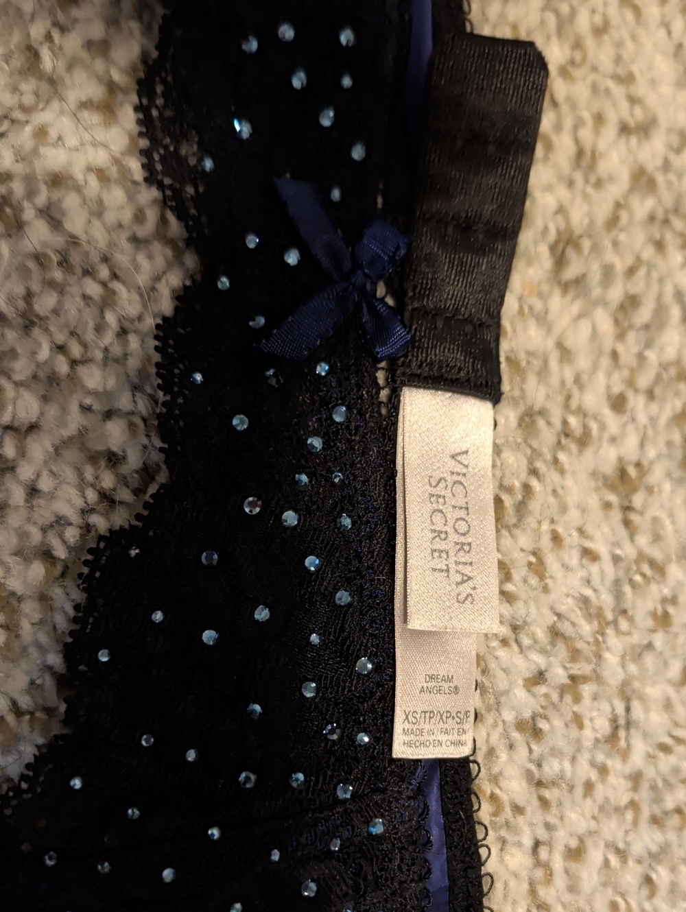 Victoria Secret Garter Belt Size S Black/Blue W/ Rhinestones